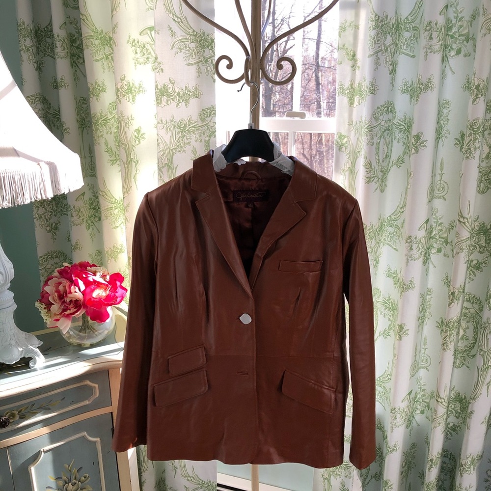 Cognac Leather Blazer